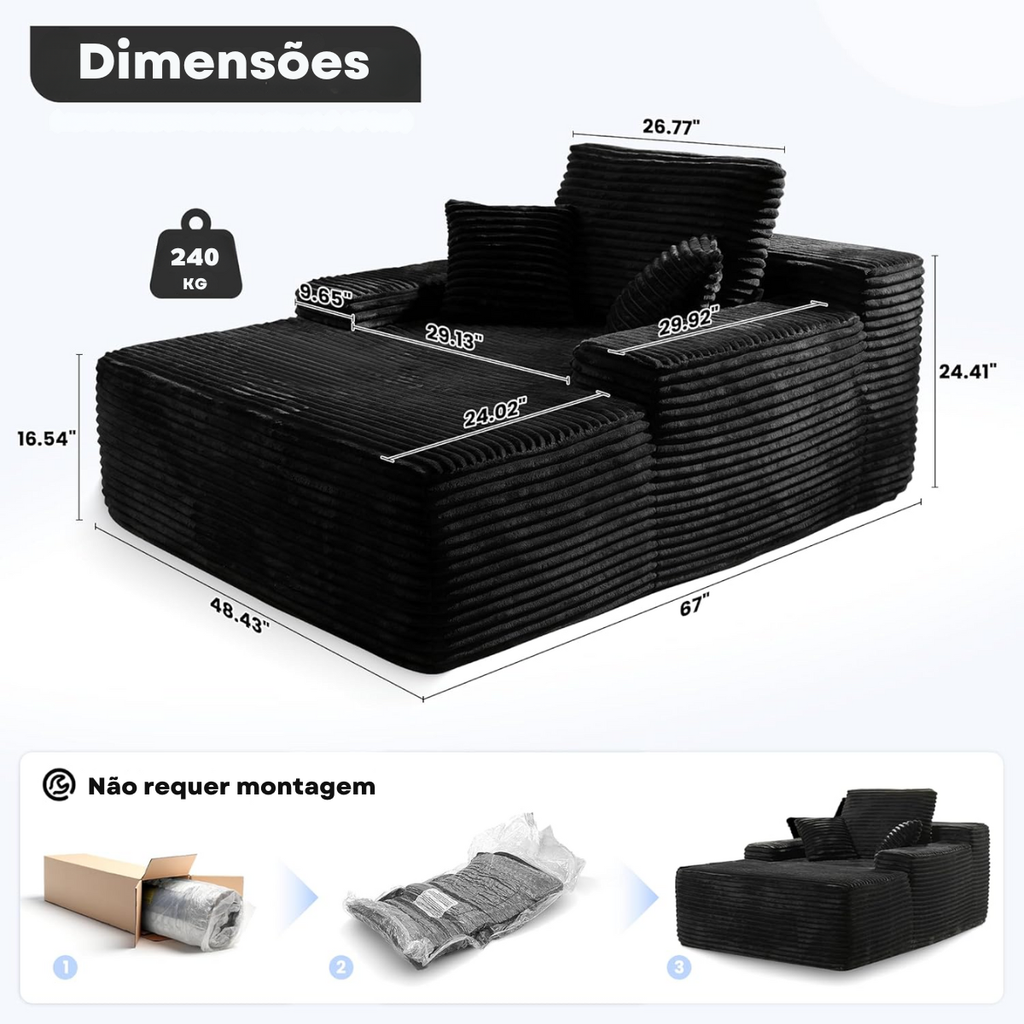 Poltrona Lounge 1 Lugar, 181 kg, Molas + Espuma HD, Sem Montagem | CloudHug™ + Trio de Almofadas (BRINDE)