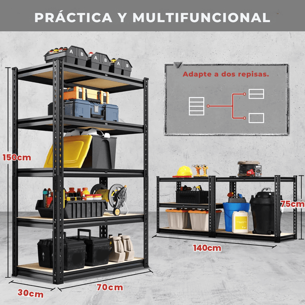 Estante Metálica Ajustável de 5 Níveis com Capacidade de 915 kg para Garagem, Cozinha e Depósito – FlexiRack™