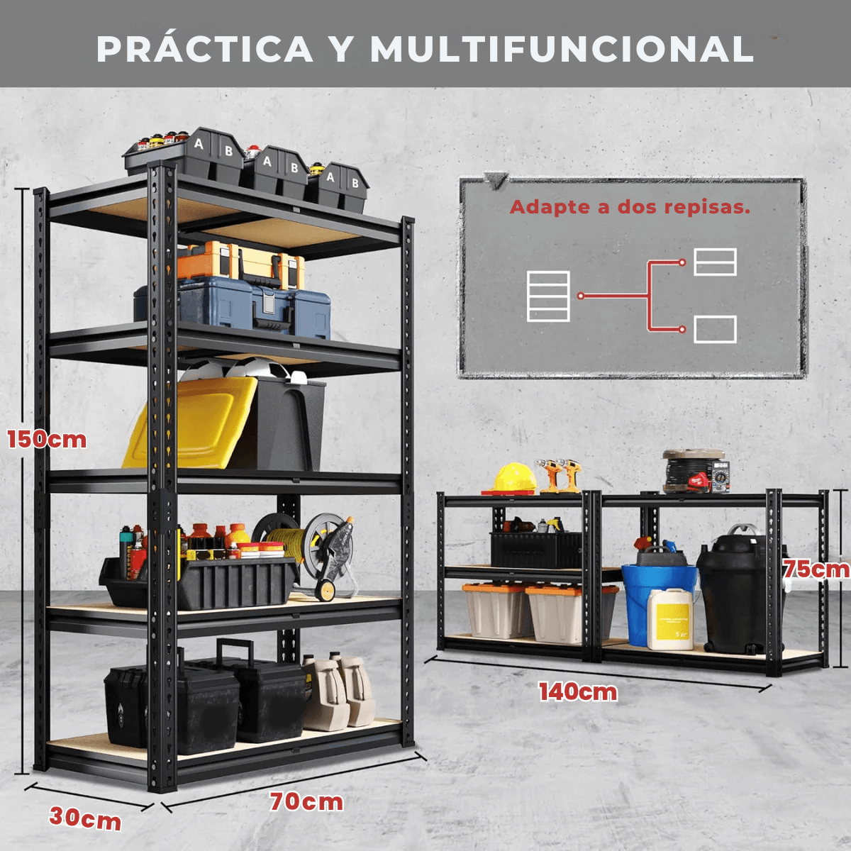 Estante Metálica Ajustável de 5 Níveis com Capacidade de 915 kg para Garagem, Cozinha e Depósito – FlexiRack™