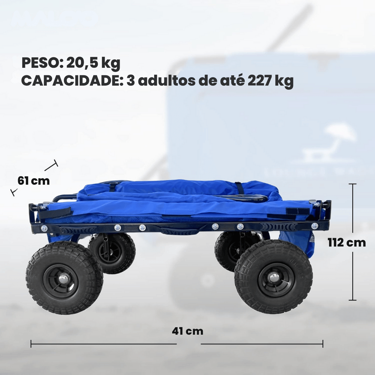Carrinho dobrável 3-em-1 Para até 3 pessoas, aço 350 kg, rodas off-road | RollSit™
