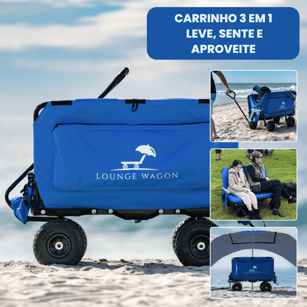 Carrinho dobrável 3-em-1 Para até 3 pessoas, aço 350 kg, rodas off-road | RollSit™